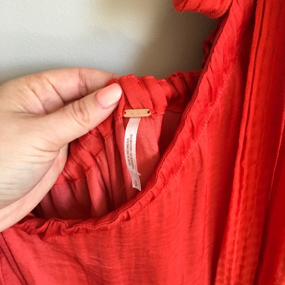 Free People orange one shoulder ruffle blouse top - Picture 3 of 7